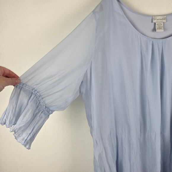 Soft Surroundings Light Blue Chiffon Crinkle Ruffle Blouse Size 1X Ethreal Airy - Picture 3 of 7